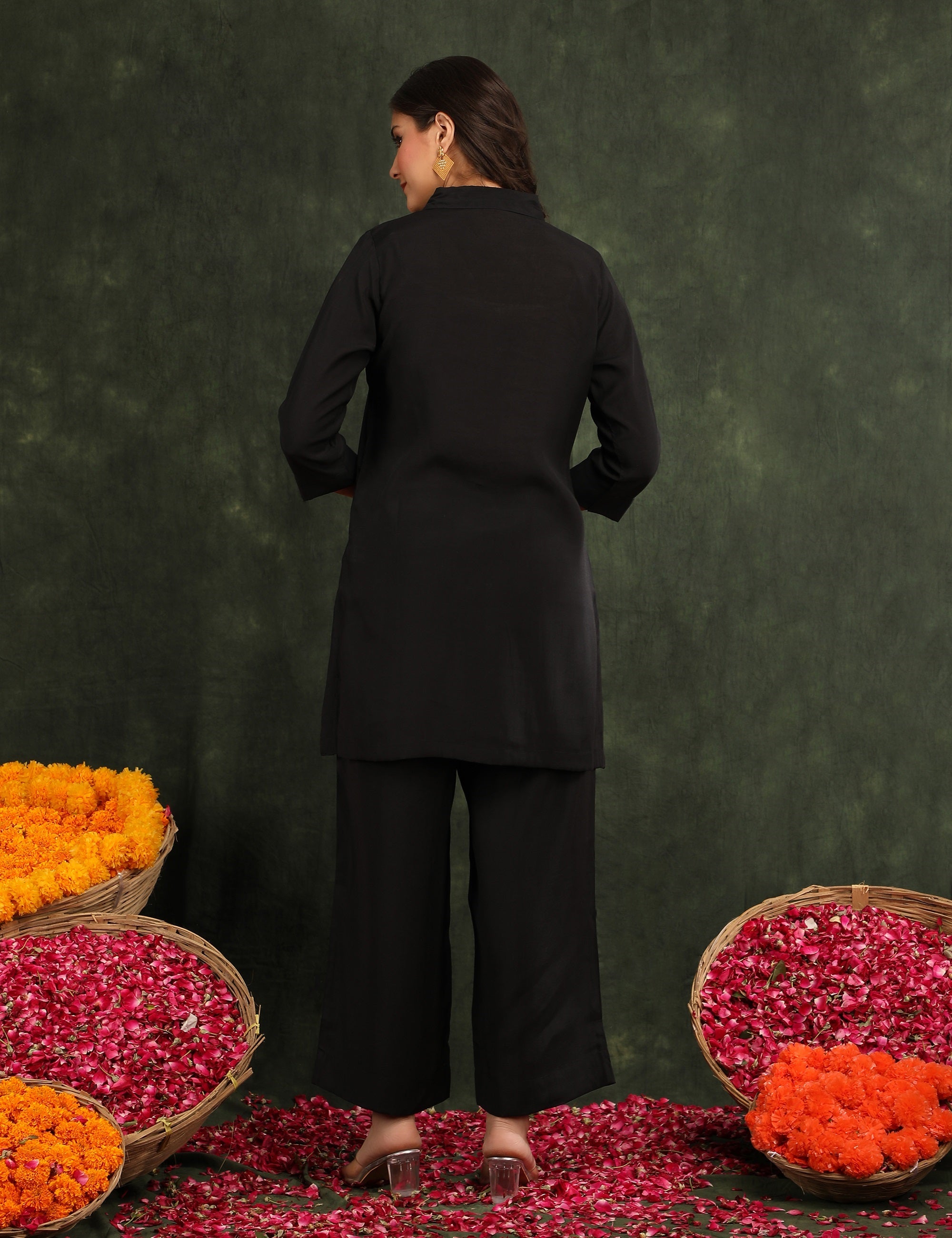 Bani Women Black & Gold Floral Embroidered Co-ord Set